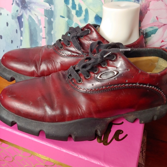 $440 Oakley | Burgundy Oxford Maroon Italian Made Leather Red Golf Shoes 8.5 main image 14